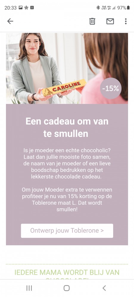 Bij your surprise nu 15% korting op toblerone...
