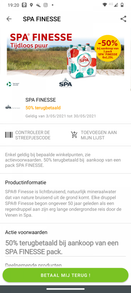 Spa Finesse 50% terugbetaling bij 6x1,25L tot...