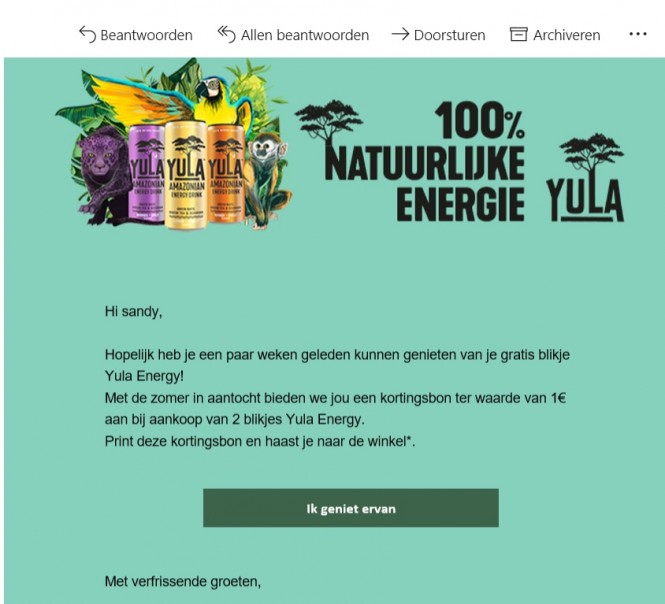 Kortingsbon ontvangen per mail, in navolging...