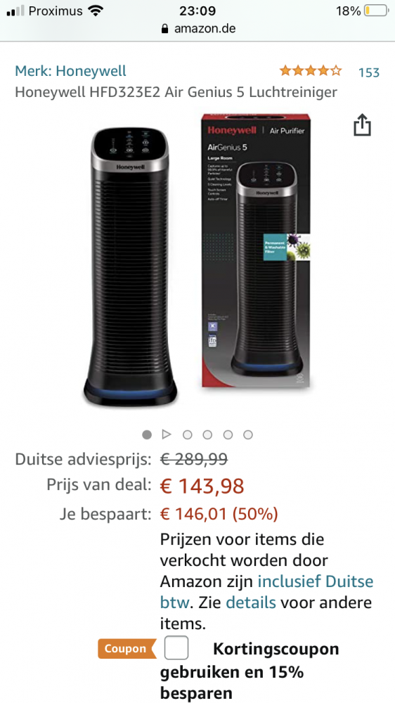 Honeywell HFD323E2 Air Genius 5 Luchtreiniger...