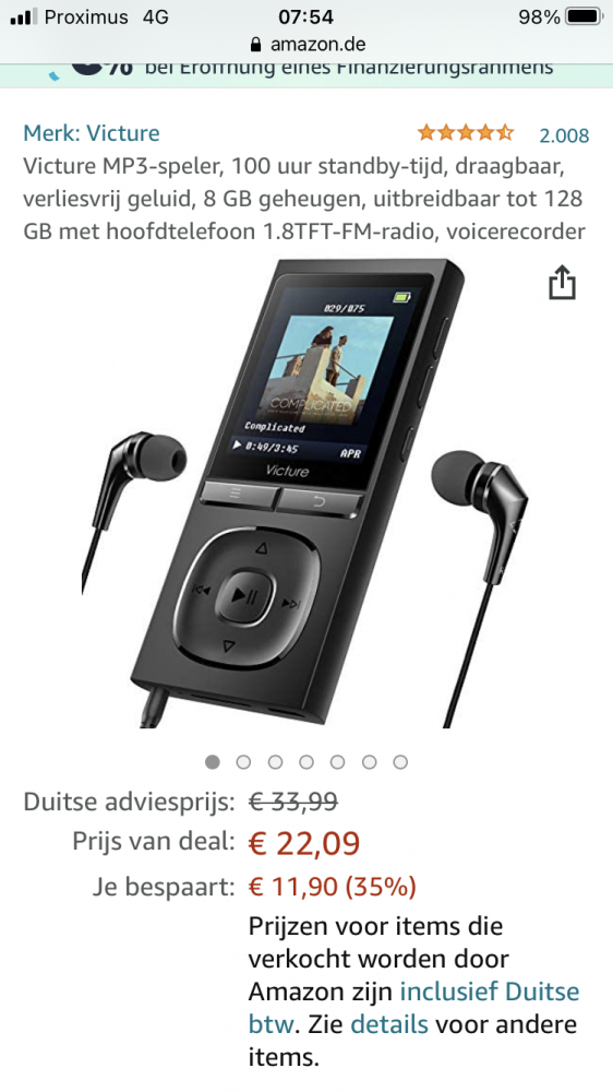 Mp3 speler op Amazon Duitsland Nu €22.09 ipv...
