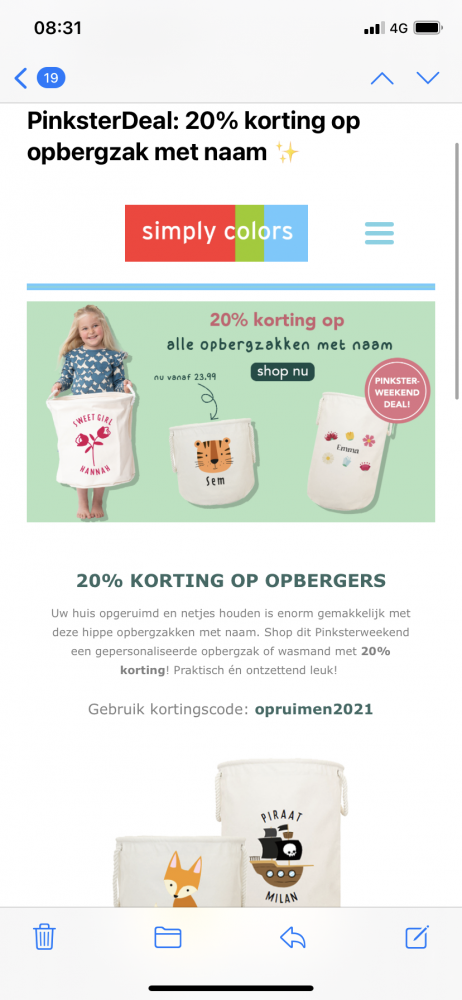 20% korting op een opbergzak met naa bij simp...