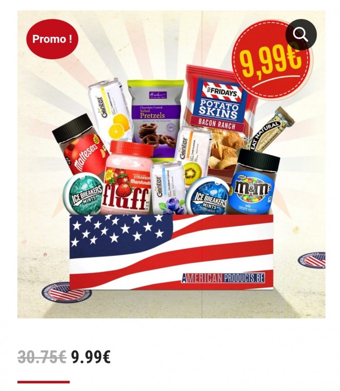 Amerikaans snackpakket aan 9,99 euro ipv 30,7...