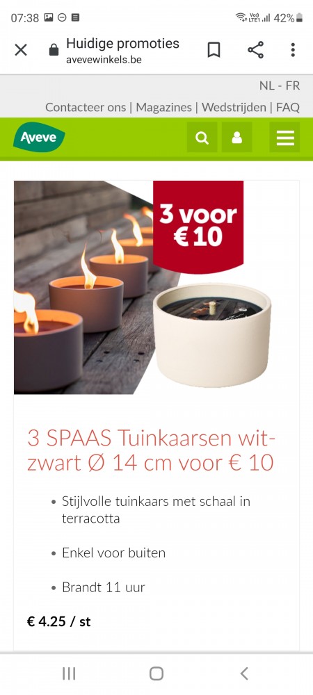 Bij Aveve 3 Spaas kaarsen wit-zwart diameter...