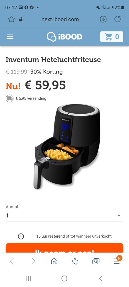 Inventum airfryer nu voor 59,95€ op ibood.com...