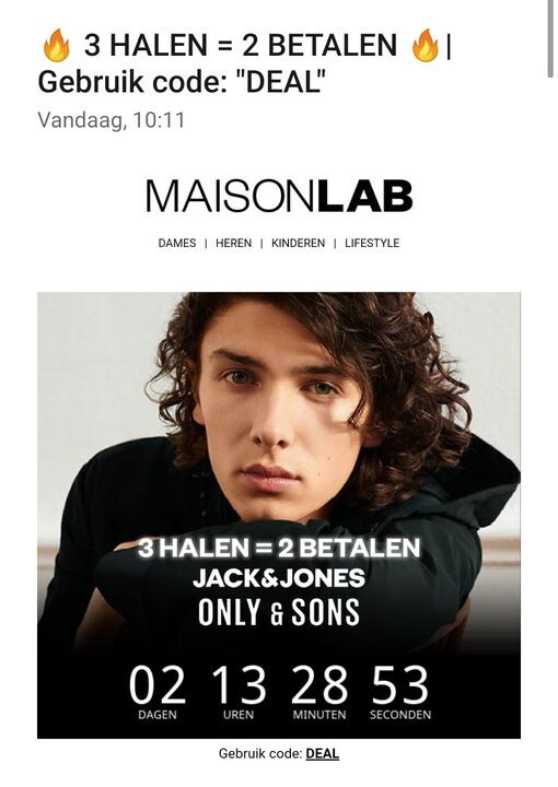 Jack&Jones 3 halen, 2 betalen bij Maison Lab...