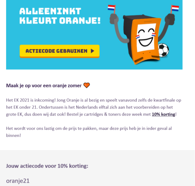 Op Alleeninkt krijg je met de code oranje21 d...