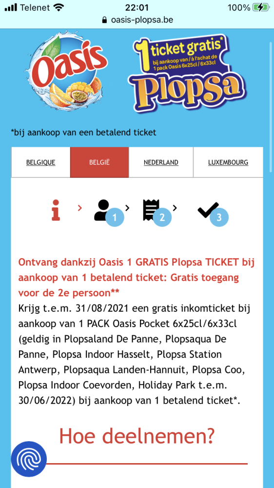 Ontvang dankzij Oasis 1 GRATIS Plopsa TICKET...