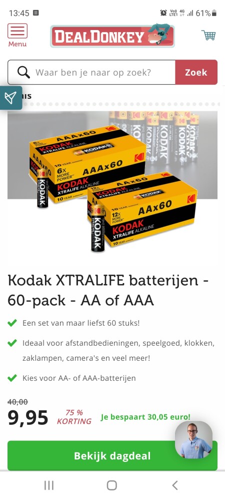 Bij dealdonkey.com nu kodak xtralife batterij...