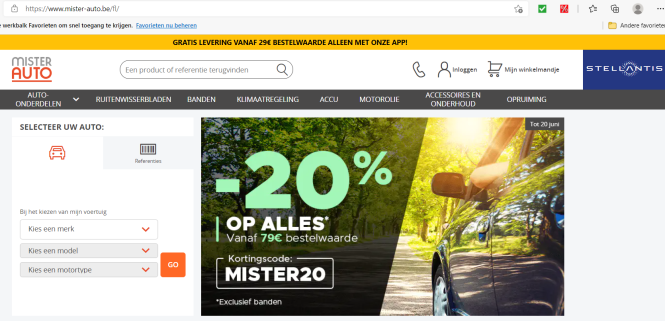 Bij Mister auto krijg je met de code MISTER20...