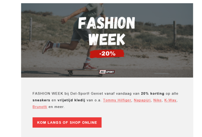 Fashion week bij Del-sport: 20% korting op al...