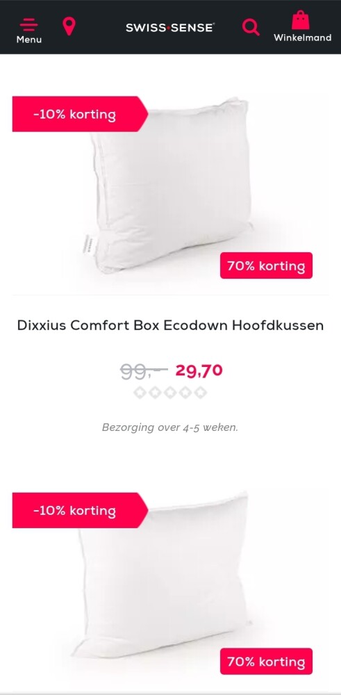 -70% op hoofdkussens en bij aankoop van een M...