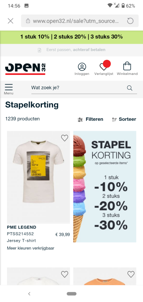 Stapelkorting bij OPEN32 1stuk 10%, 2 stuks 2...