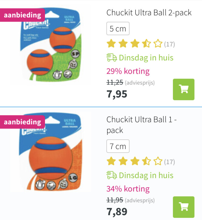 Bij Plein.be korting op Chuckit ballen voor h...