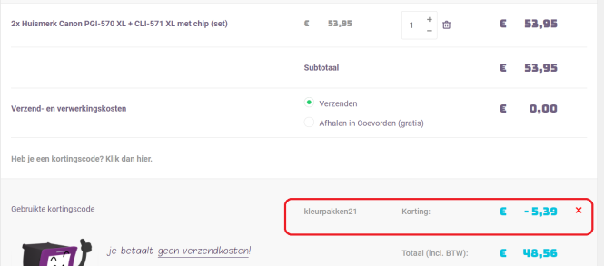 Bij Alleeninkt krijg je met de code kleurpakk...