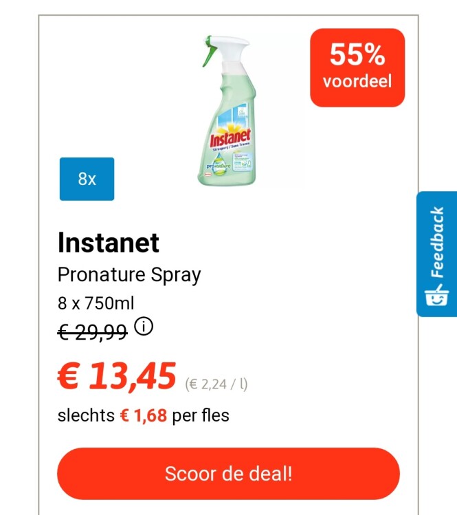 Collect&go deals Instanet 8 x 750 ml voor €13...