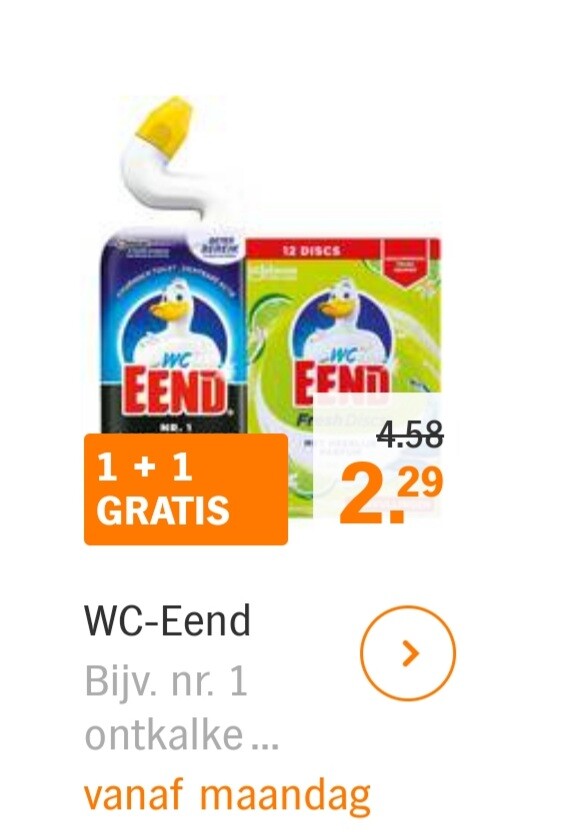 Albert Heijn vanaf maandag wc eend 1 + 1 grat...