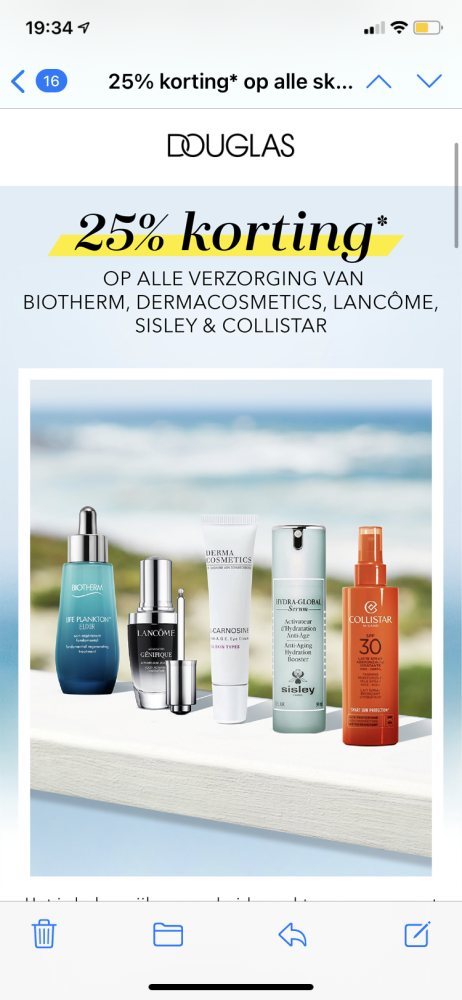 Bij Douglas -25% korting op alle verzorging v...