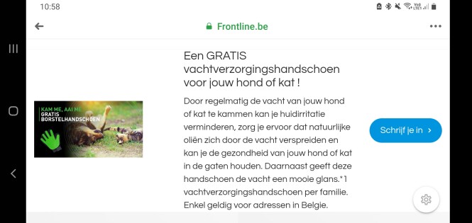 Gratis verzorgingshandschoen bij frontline.be...