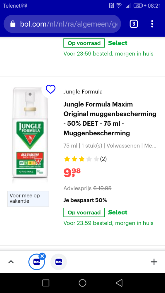 Muggenspray v Jungle Formula allemaal aan -50...