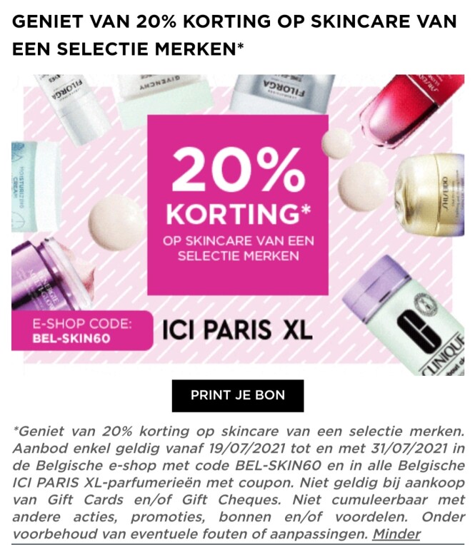 20% korting op de merken Lancôme, Clinique, S...