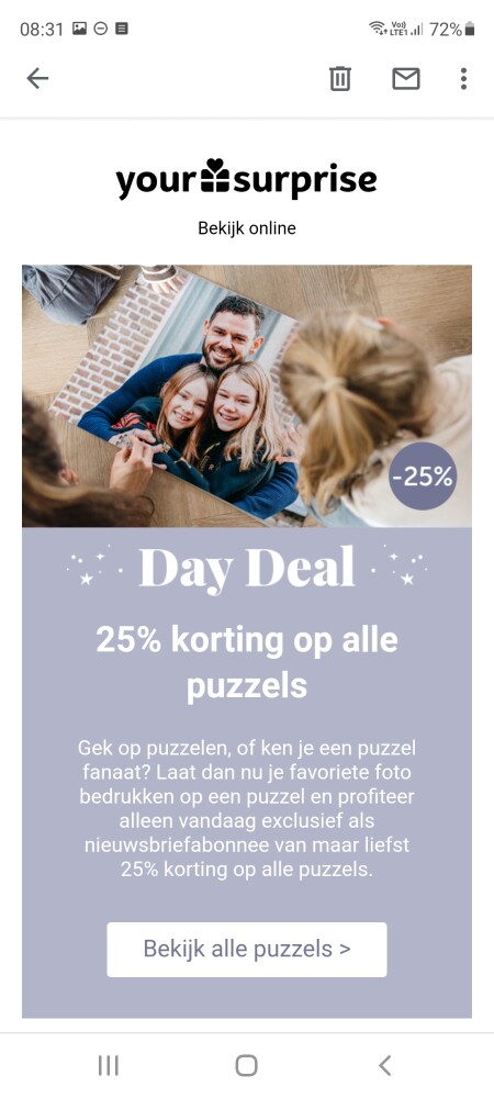 Bij your surprise dagdeal 25% korting op alle...