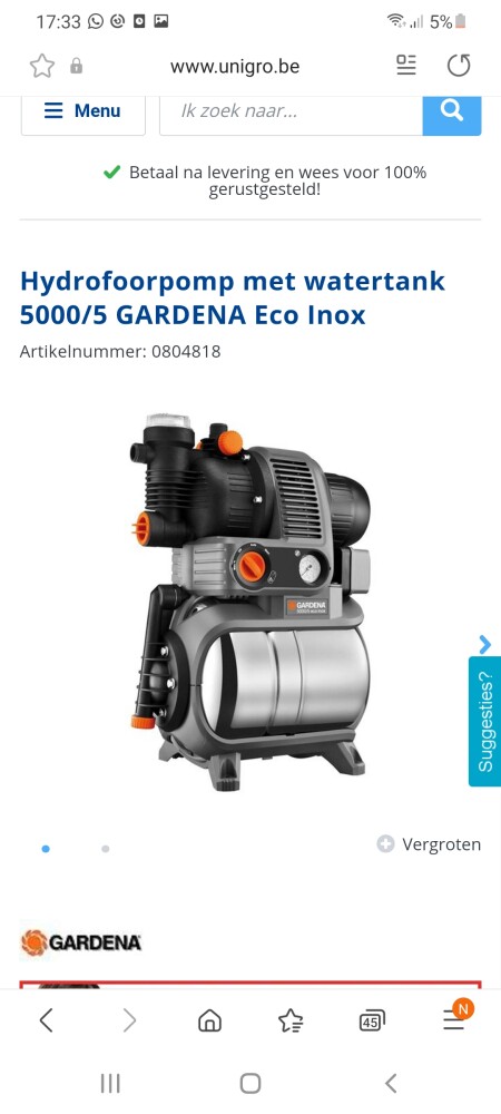 Bij webshop Unigro een gardena inox hydrofoor...