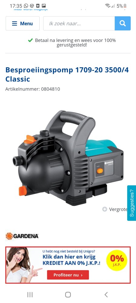 Bij webshop Unigro een gardena besproeiingspo...