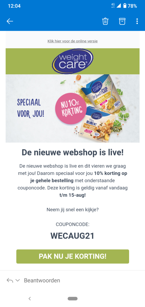 Bij weight Care krijg je met de code WECAUG21...