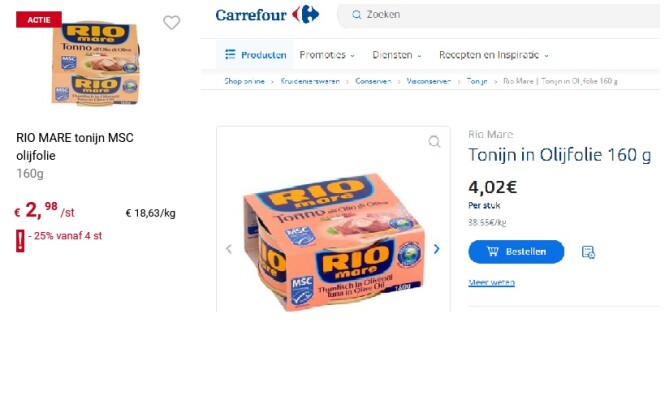 Colruyt: Tonijn Rio Mare 160g slechts 2.15€ v...