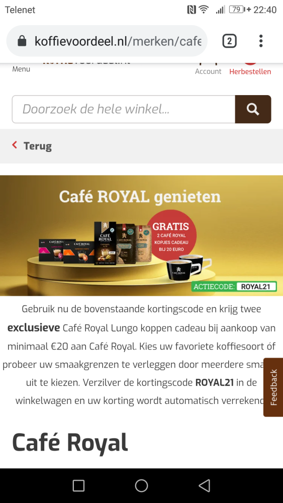2 exclusieve Café Royal Lungo koppen gratis b...