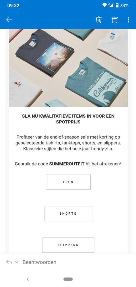 bij O'Neill Krijg je met de code SUMMEROUTFIT...