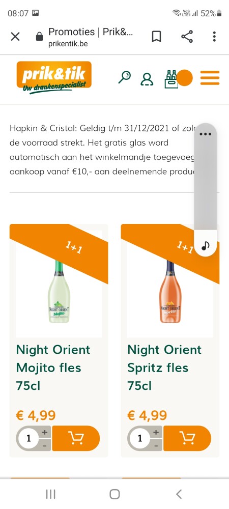 Bij prik en tik 1+1 op Night Orient Mojito of...