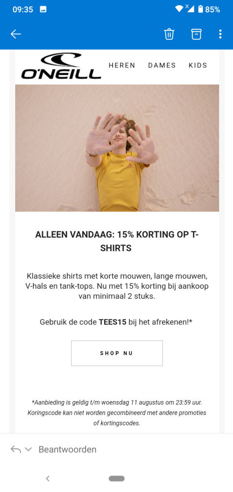 Bij O'Neill Krijg je met de code TEES15 15% K...