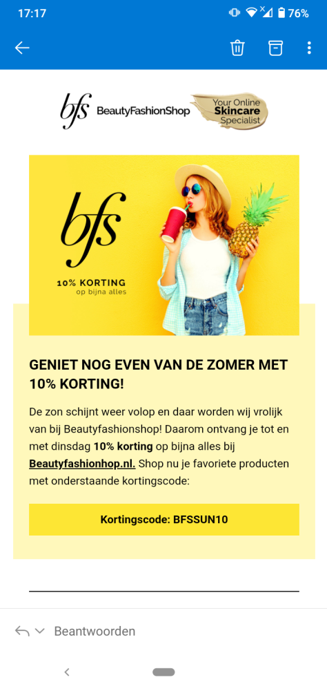 Bij beautyfashionshop krijg je met de code BF...
