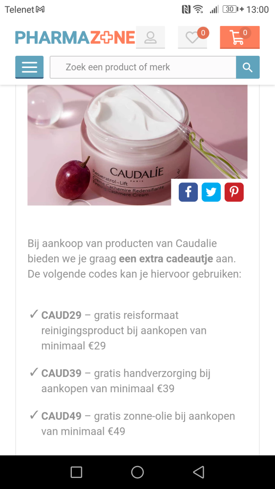 Cadeau bij aankoop v Caudalie-producten vanaf...
