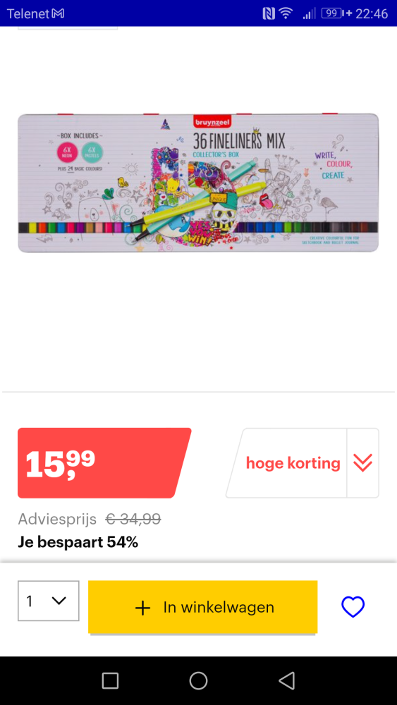 Bruynzeel Fineliner set 36 kleuren nu voor 15...