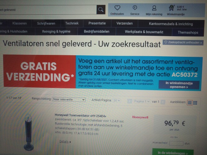 Gratis verzending bij aankoop v een ventilato...