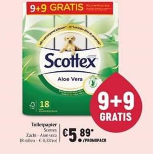 Scottex toiletpapier aloe vera 9+9 gratis in...