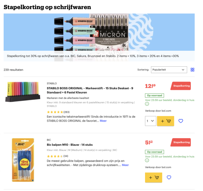 Stapelkorting tot 30% op schrijfwaren van o.a...