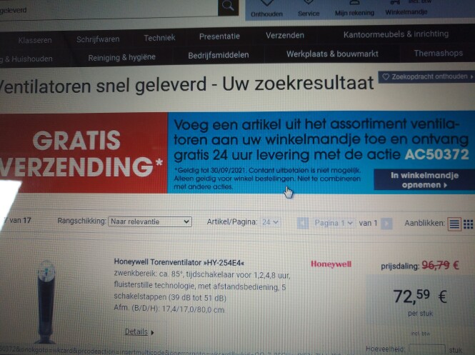 Gratis 24uurs levering van je ventilator