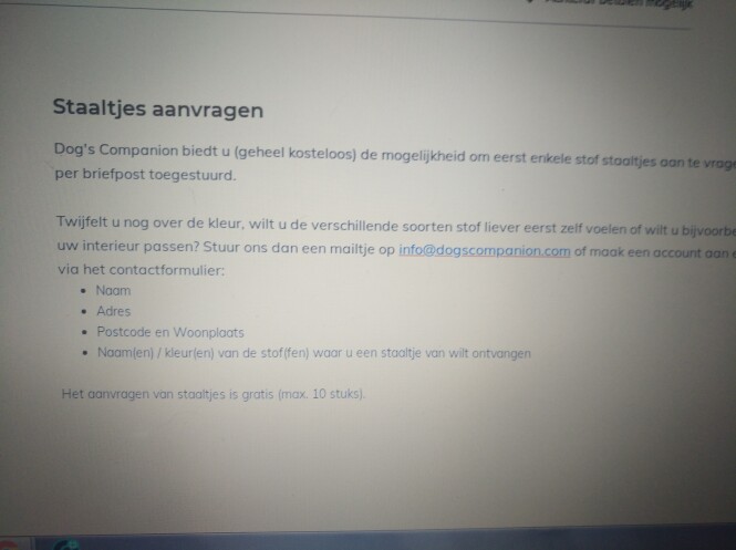 U kan bij Dog's Companion max 10 stofstalen g...