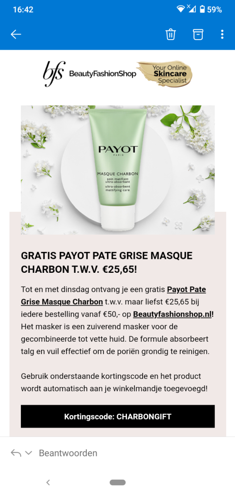 Gratis Payot Pate Grise Masque Charbon t.w.v....