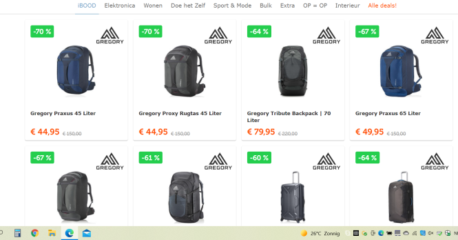 Bij ibood tot 70 korting op Gregory rugtassen...