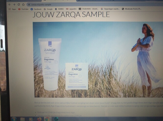 Vraag je Zarqa dagcrème anti-age sample hier...