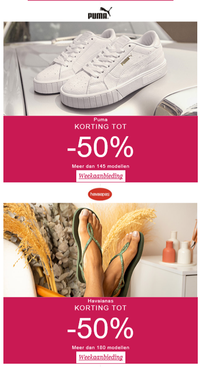 Bij Spartoo tot 50% korting op Puma, Havaiana...