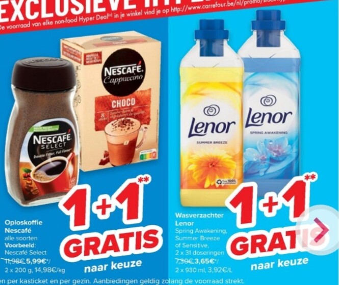 Carrefour 1+1 gratis op lenor wasverzachter,...