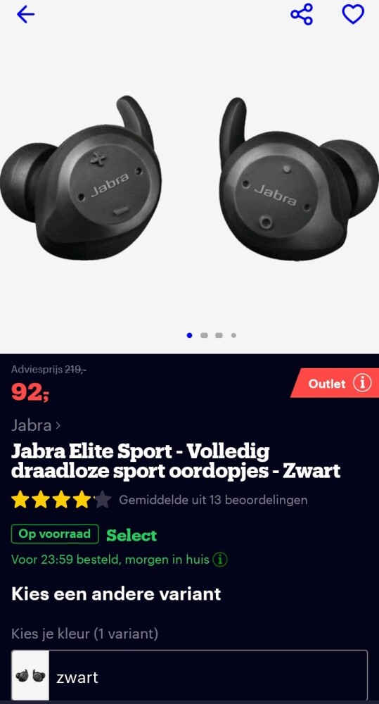Op bol.com jabra elite sport draadloze oortje...