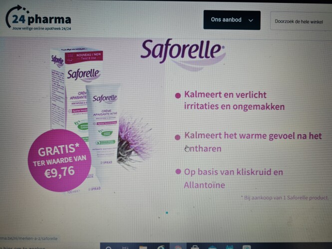 Bij 24pharma.be krijg je gratis Saforelle crè...