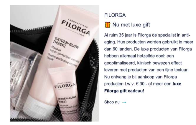 Bij HBB24 op www.hbb24.be: Gratis luxe Filorg...